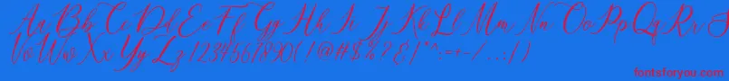 matania-Schriftart – Rote Schriften auf blauem Hintergrund