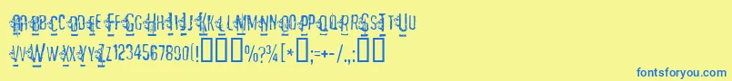 フォントMATEJO   – 青い文字が黄色の背景にあります。