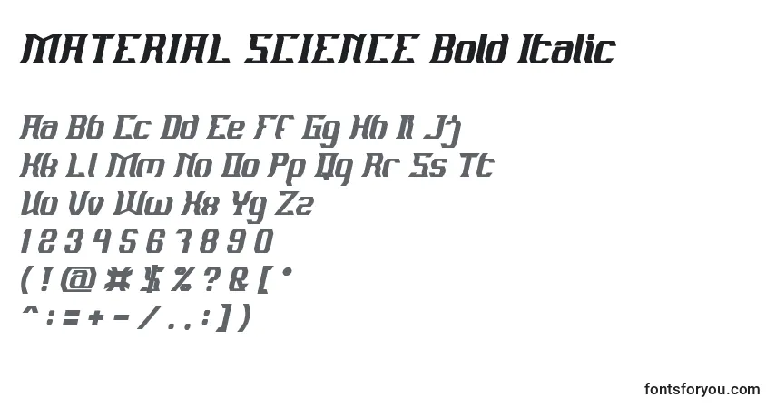 Schriftart MATERIAL SCIENCE Bold Italic – Alphabet, Zahlen, spezielle Symbole