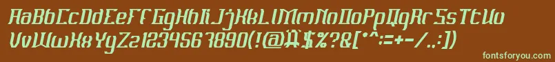 フォントMATERIAL SCIENCE Italic – 緑色の文字が茶色の背景にあります。