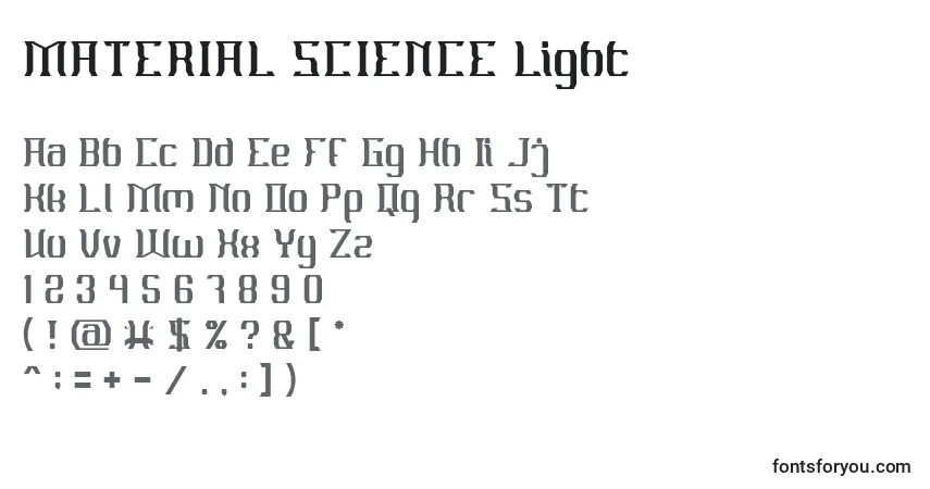 Schriftart MATERIAL SCIENCE Light – Alphabet, Zahlen, spezielle Symbole