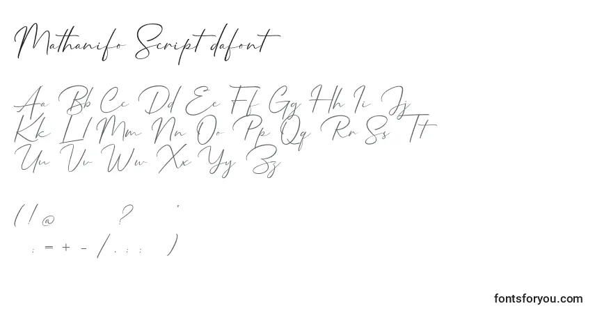 Czcionka Mathanifo Script dafont – alfabet, cyfry, specjalne znaki
