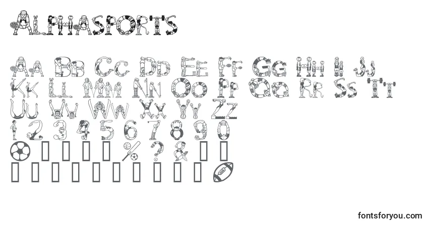 Schriftart Alphasports – Alphabet, Zahlen, spezielle Symbole