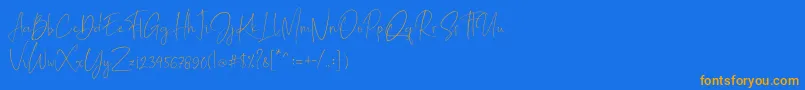 Mathelline-Schriftart – Orangefarbene Schriften auf blauem Hintergrund