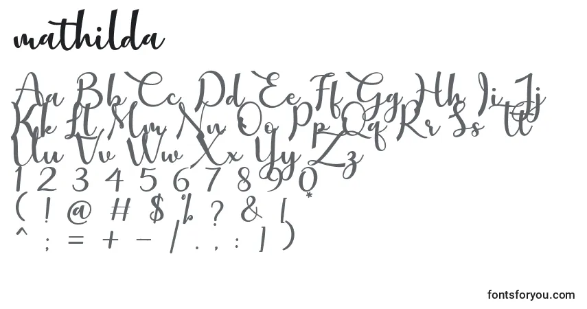 A fonte Mathilda – alfabeto, números, caracteres especiais