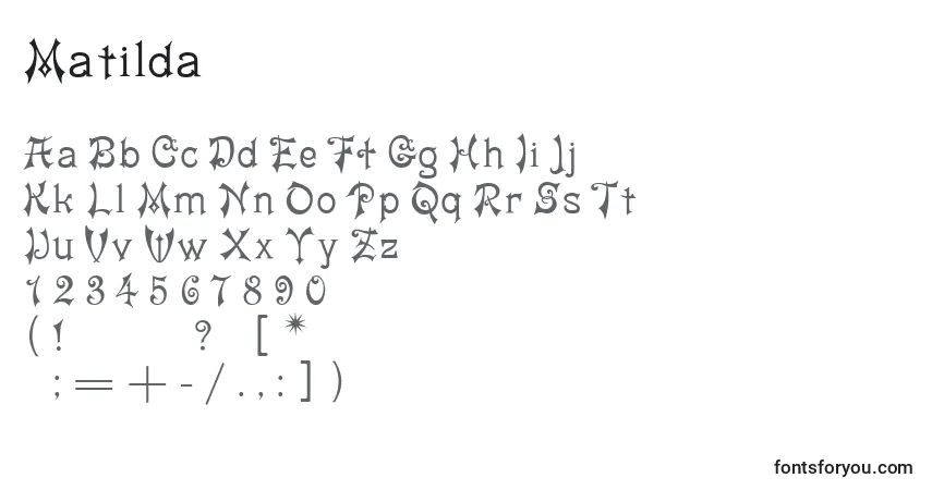 A fonte Matilda (133824) – alfabeto, números, caracteres especiais