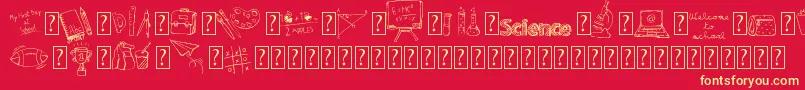 Więcej informacji o czcionce MATILDAS BACK TO SCHOOL Demo Czcionka MATILDAS BACK TO SCHOOL Demo – żółte czcionki na czerwonym tle