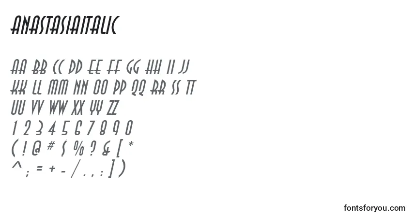 A fonte AnastasiaItalic – alfabeto, números, caracteres especiais