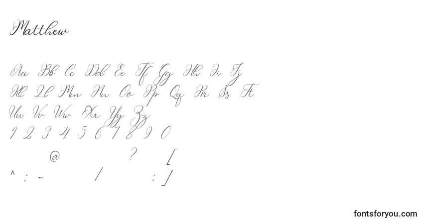 Czcionka Matthew (133831) – alfabet, cyfry, specjalne znaki