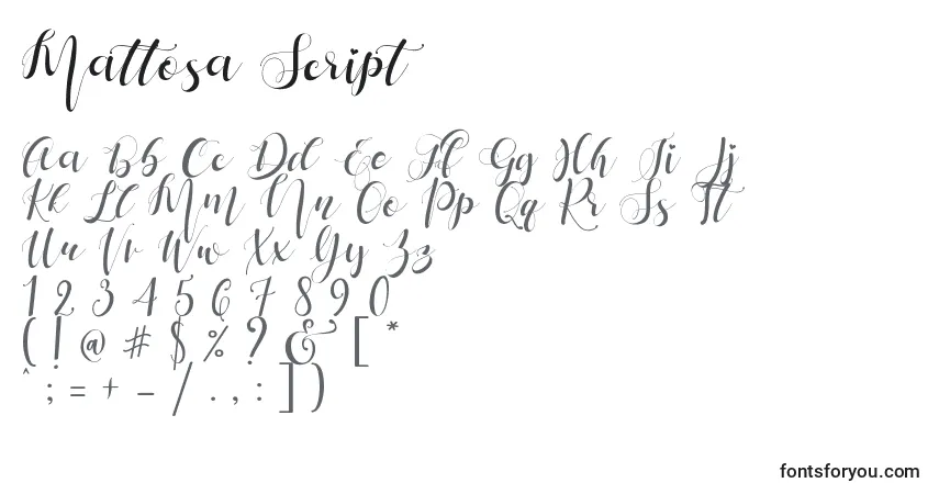 Schriftart Mattosa Script   – Alphabet, Zahlen, spezielle Symbole