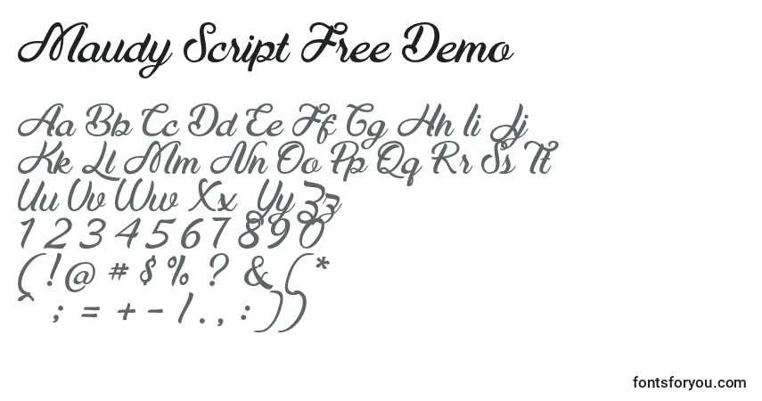 Czcionka Maudy Script Free Demo – alfabet, cyfry, specjalne znaki