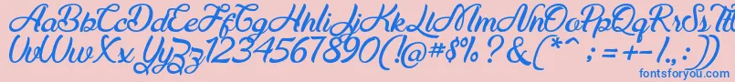 Maudy Script Free Demo-Schriftart – Blaue Schriften auf rosa Hintergrund