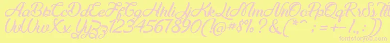 Maudy Script Free Demo-Schriftart – Rosa Schriften auf gelbem Hintergrund