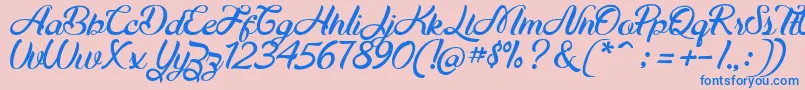 Maudy Script Free Demo Font – Blue Fonts on Pink Background