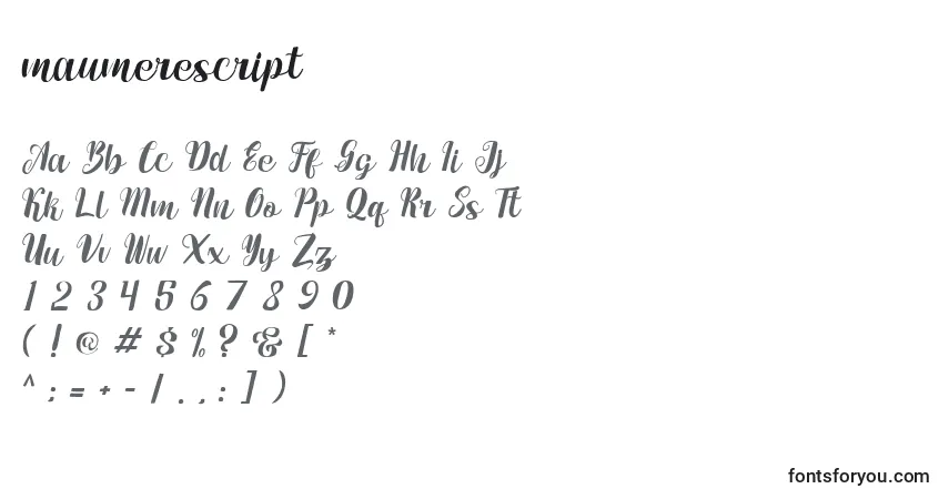 Schriftart Maumerescript – Alphabet, Zahlen, spezielle Symbole