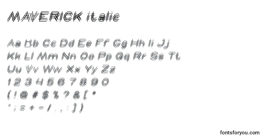 Fuente MAVERICK italic - alfabeto, números, caracteres especiales