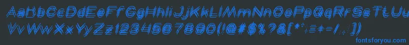MAVERICK italic-Schriftart – Blaue Schriften auf schwarzem Hintergrund