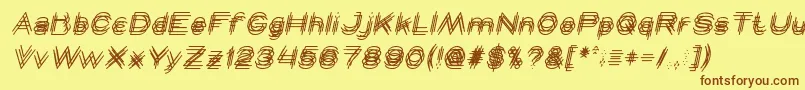 Weitere Informationen zur MAVERICK italic-Schriftart MAVERICK italic-Schriftart – Braune Schriften auf gelbem Hintergrund