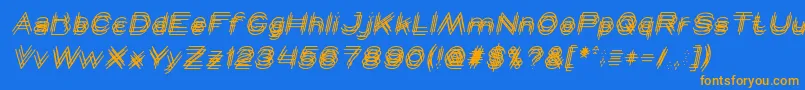 Weitere Informationen zur MAVERICK italic-Schriftart MAVERICK italic-Schriftart – Orangefarbene Schriften auf blauem Hintergrund