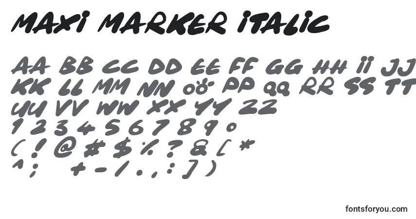 Schriftart Maxi Marker Italic – Alphabet, Zahlen, spezielle Symbole
