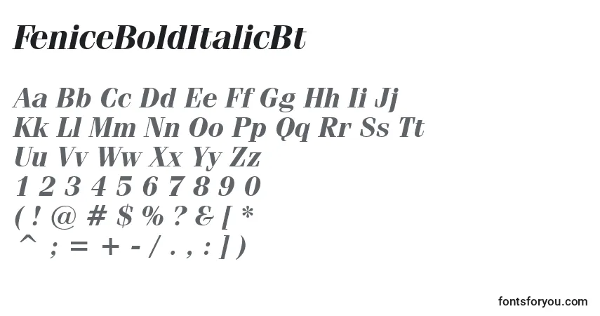 A fonte FeniceBoldItalicBt – alfabeto, números, caracteres especiais