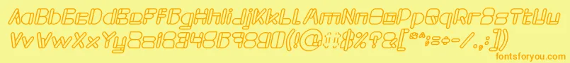 Saiba mais sobre a fonte MAXIMUM KILOMETER Bold Italic Fonte MAXIMUM KILOMETER Bold Italic – fontes laranjas em um fundo amarelo