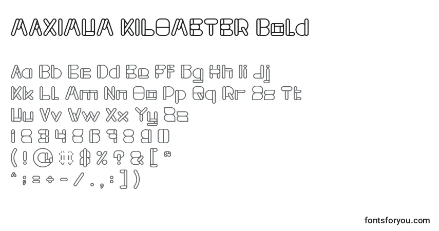 A fonte MAXIMUM KILOMETER Bold – alfabeto, números, caracteres especiais