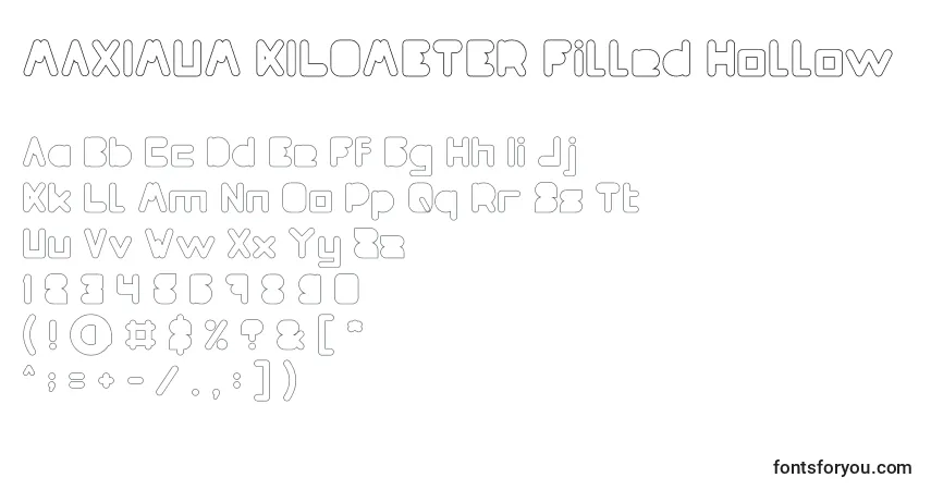 Schriftart MAXIMUM KILOMETER Filled Hollow – Alphabet, Zahlen, spezielle Symbole
