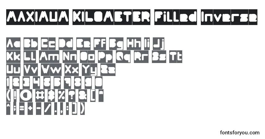 Schriftart MAXIMUM KILOMETER Filled Inverse – Alphabet, Zahlen, spezielle Symbole