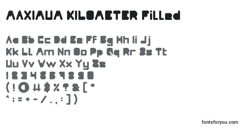 MAXIMUM KILOMETER Filled Font – alphabet, numbers, special characters