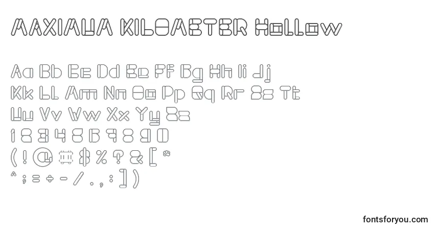 Czcionka MAXIMUM KILOMETER Hollow – alfabet, cyfry, specjalne znaki