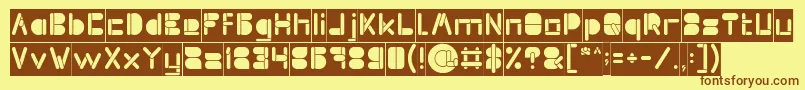 フォントMAXIMUM KILOMETER inside inverse – 茶色の文字が黄色の背景にあります。
