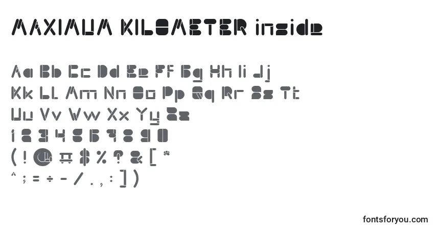 A fonte MAXIMUM KILOMETER inside – alfabeto, números, caracteres especiais