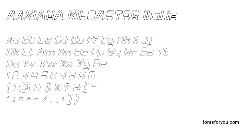Шрифт MAXIMUM KILOMETER Italic – алфавит, цифры, специальные символы