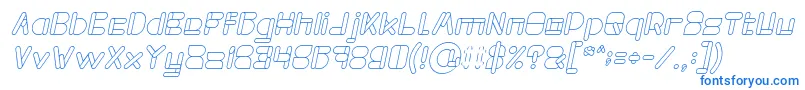 MAXIMUM KILOMETER Italic-Schriftart – Blaue Schriften auf weißem Hintergrund