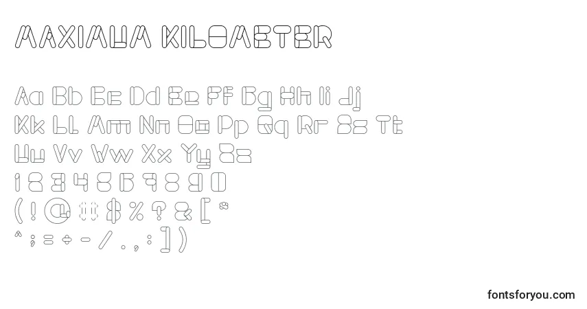 Шрифт MAXIMUM KILOMETER – алфавит, цифры, специальные символы