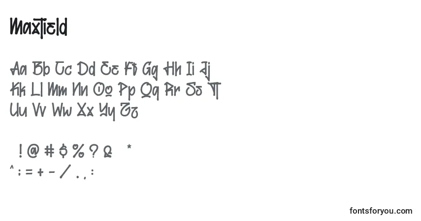 A fonte Maxtield (133869) – alfabeto, números, caracteres especiais