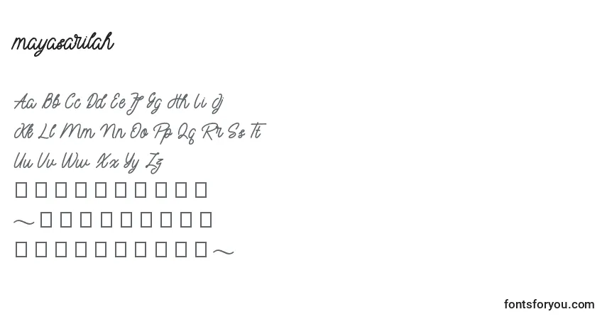 Czcionka Mayasarilah – alfabet, cyfry, specjalne znaki