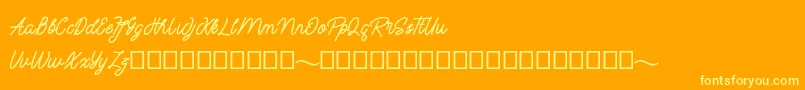 Weitere Informationen zur mayasarilah-Schriftart mayasarilah-Schriftart – Gelbe Schriften auf orangefarbenem Hintergrund