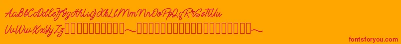 mayasarilah-Schriftart – Rote Schriften auf orangefarbenem Hintergrund