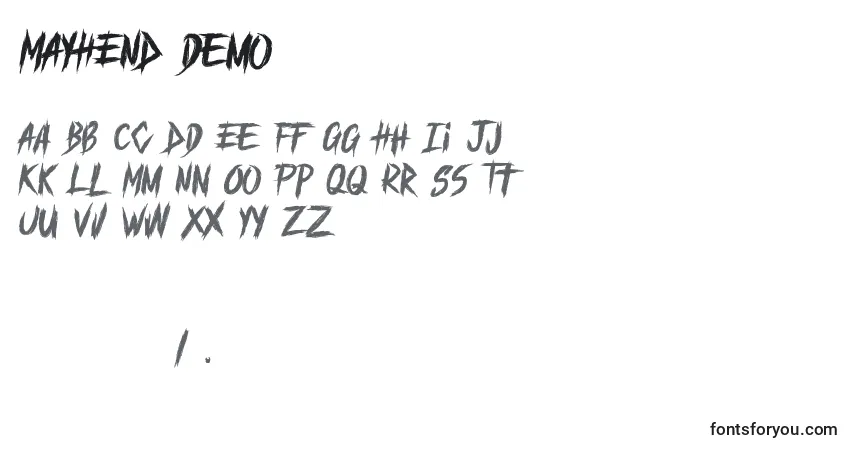 Fuente MAYHEND demo - alfabeto, números, caracteres especiales