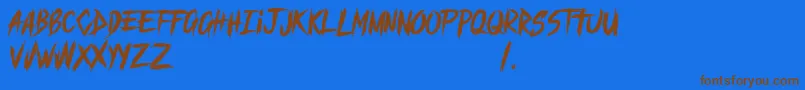 MAYHEND demo-Schriftart – Braune Schriften auf blauem Hintergrund