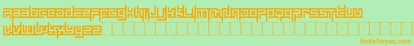 フォントmayon exquisite – オレンジの文字が緑の背景にあります。