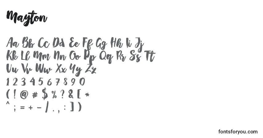 Schriftart Mayton (133885) – Alphabet, Zahlen, spezielle Symbole
