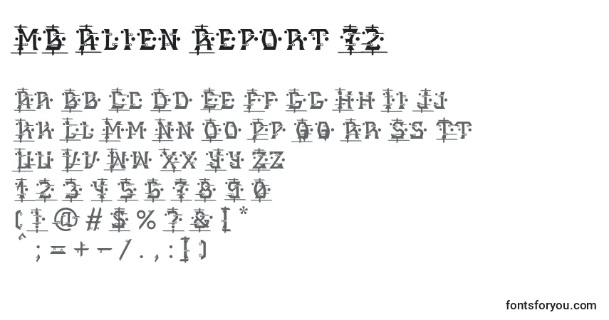MB Alien Report 72 Font – alphabet, numbers, special characters