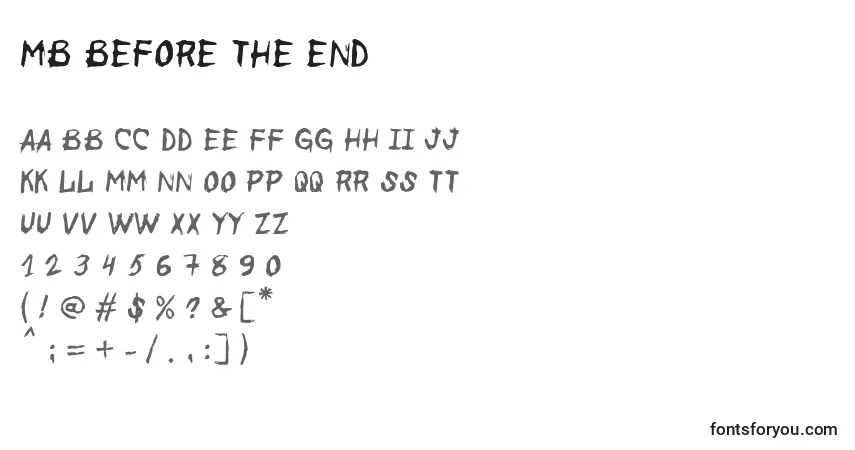 A fonte MB Before the End – alfabeto, números, caracteres especiais