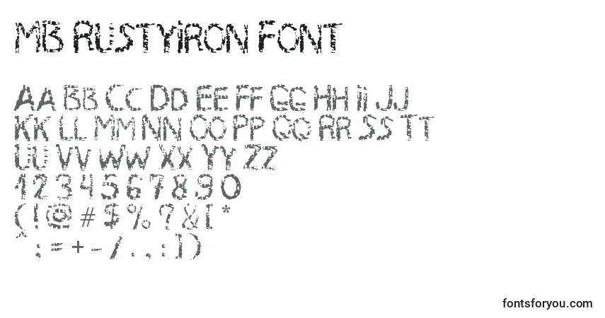 Schriftart MB RustyIron Font – Alphabet, Zahlen, spezielle Symbole