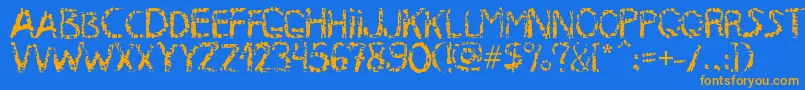 フォントMB RustyIron Font – オレンジ色の文字が青い背景にあります。