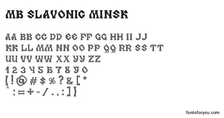 Czcionka MB Slavonic Minsk – alfabet, cyfry, specjalne znaki