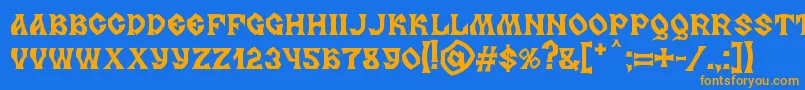 フォントMB Slavonic Minsk – オレンジ色の文字が青い背景にあります。